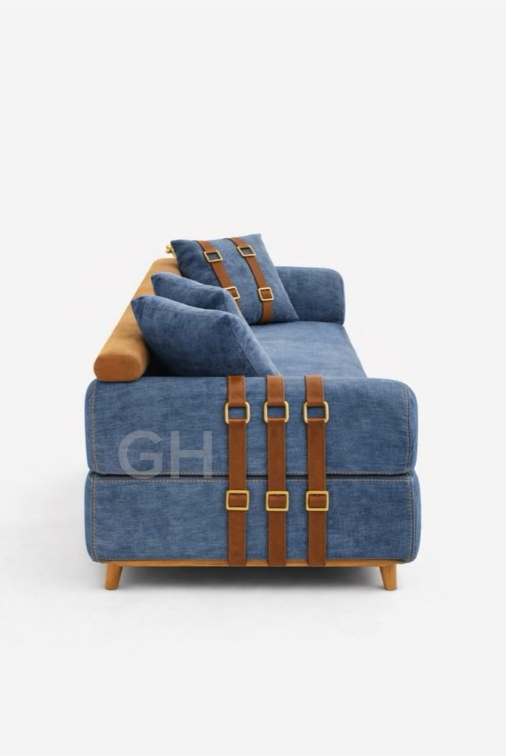 طقم كنب فاخر بلورا | تصميم دنيمي أنيق مع طاولات متكاملة – GH Glow Home